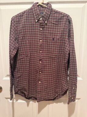 Ralph Lauren Men's Plaid Button-Down Shirt - Burgundy/Green